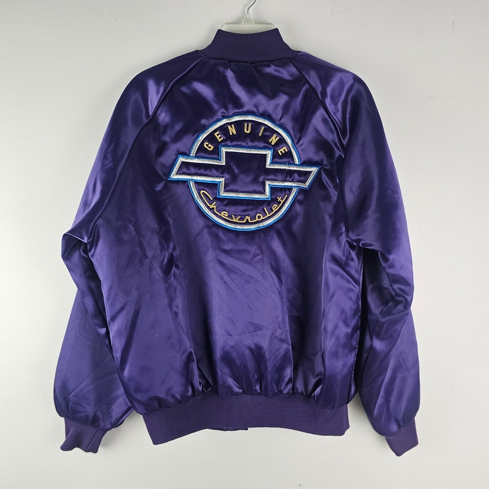 Vintage WestArk Chevrolet Satin Bomber Jacket Purple Made in USA Mens Medium